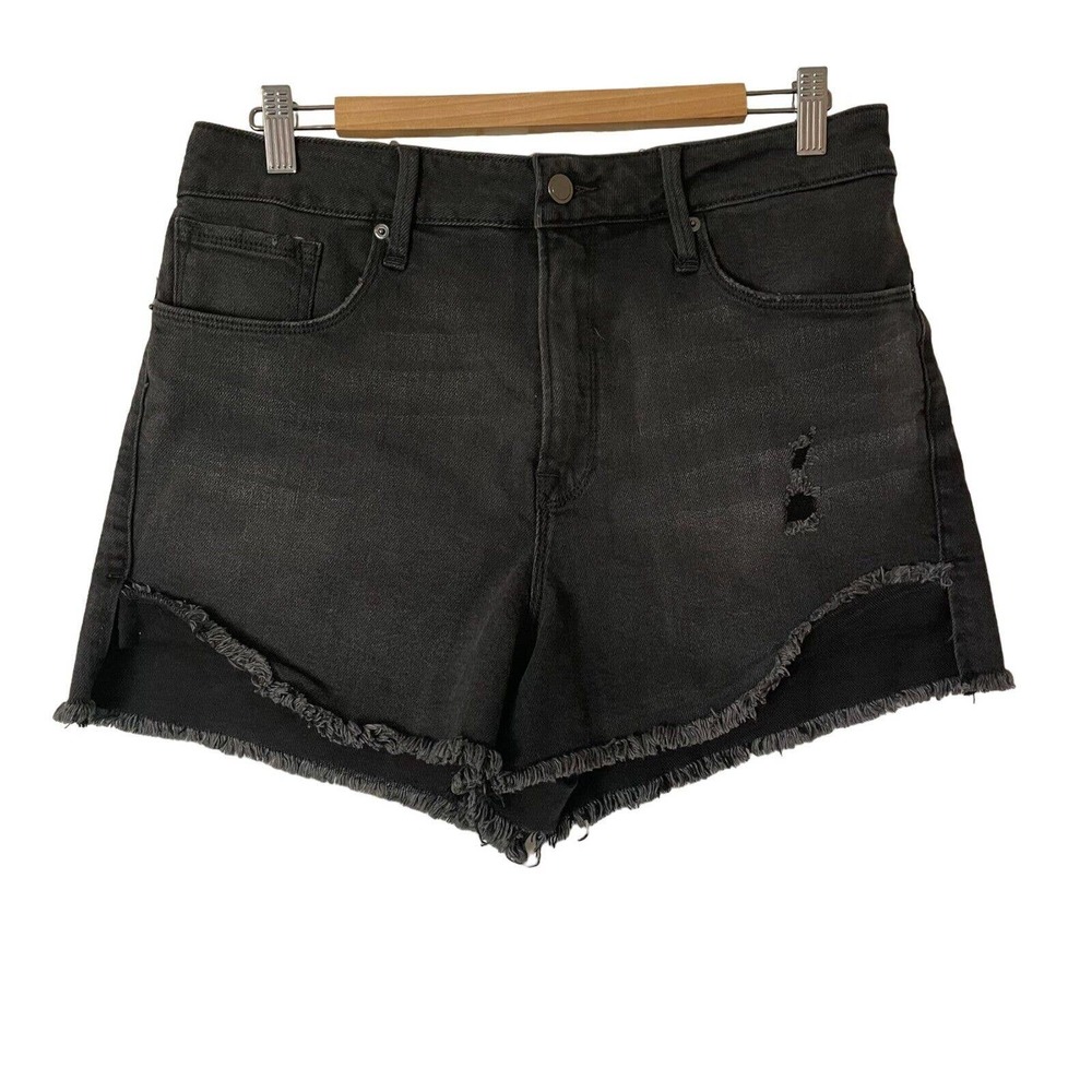 Good American NEW Good Curve Womens Size 16 Shorts Black Ultra High Rise Raw Hem